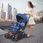 StarAndDaisy Lightweight Stroller for Boys 0-3 Years - Pram With 3-Point Safety Harness, Adjustable Backrest, 360? Swivel Wheel, Square Print, Blue - Fast Shipping to USA & Canada - Image 3