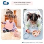 Kids Station 3 Piece BPA-Free Silicone Baby Feeding Set - Baby Bib - Spoon and Bowl - Make Mealtime Fun - Microwave Safe - Unbreakable Eco-Friendly - Organic & Natural (Pink) - Fast Shipping to USA & Canada - Image 4