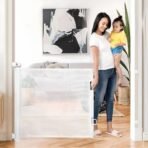 A Baby Cherry - Baby Saftey Gate Retractable | Stairs & Pet Safety | Wide Mesh Gate 33" Tall | Expandable 55" | Indoor/Outdoor, Childproof Auto Lock (White) - Fast Shipping to USA & Canada - Image 2