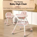 StarAndDaisy High Chair for Baby/Baby Feeding Chair for 0 to 5 Years with 5 Point Safety Belt/High Chair with Seat Recline, Height Adjustable & Detachable Tray with Wheel - Peach - Fast Shipping to USA & Canada - Image 3