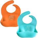 a baby cherry - Baby Bibs | Bib For Baby | Comfortable Soft, Durable, Easy Wipe, Waterproof, Adjustable Neckline Buttons | Silicone Bib for Feeding Infants and Toddlers| (6M to 5Y) Set of 2 - Fast Shipping to USA & Canada
