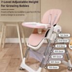 StarAndDaisy Galaxy Star High Chair For Baby Girls & Boys,Multifunction 6 In 1 Feeding Chair With Height Adjustment,One Click Fold,Detachble Food Tray,Reclining Seat 6 Months To 5 Years Kids(Pink) - Fast Shipping to USA & Canada - Image 4