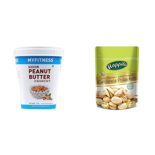 MYFITNESS Original PB Crunchy 510g & Happilo Pistachios 200g - Fast Shipping to USA & Canada