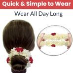 Temperia (2 Pcs) Scented Mogra Gajra Hair Accessories For Women & Girls - Hair Flower Bun Artificial Fake Gajra Scrunchies Rubber Band - Premium & Voluminous, Red Petals - Fast Shipping to USA & Canada - Image 5