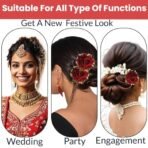 TEMPERIA (2pcs) Hair Accessories For Women & Girls - Stylish Red Rose, Pollen Artificial Flowers Bun Juda Clips for Style & Decoration - Bridal Brooch & Braid for Hairstyle of Bride, Wedding & Party - Fast Shipping to USA & Canada - Image 7