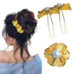 TEMPERIA (2 pcs) U Pin Hair Accessories For Women & Girls - Artificial Flowers Bun Juda Bridal Pins for Hairstyle & Decoration - Pins & Clips for Style of Bride - Gold (MN01) - Fast Shipping to USA & Canada - Image 2
