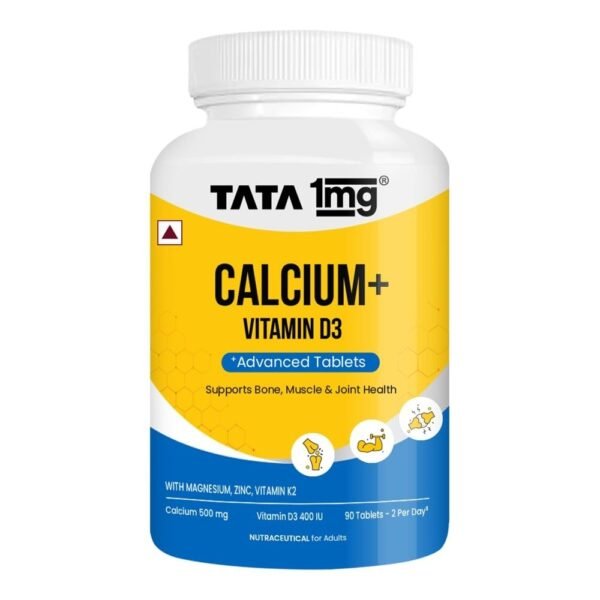 TATA 1mg Calcium & D3 with Zinc - 60 Tabs - Fast Shipping to USA & Canada