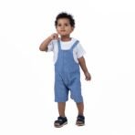 haus & kinder 100% Cotton Baby Boy Dungaree with Full Sleeve Tshirt for 9-12 Months (White and Blue) - Fast Shipping to USA & Canada