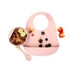 Kids Station 3 Piece BPA-Free Silicone Baby Feeding Set - Baby Bib - Spoon and Bowl - Make Mealtime Fun - Microwave Safe - Unbreakable Eco-Friendly - Organic & Natural (Pink) - Fast Shipping to USA & Canada