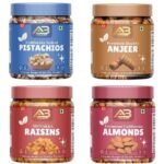 AB BRAND Premium Dry Fruits Combo Pack ? 250g Each of Almonds, Raisins, Figs (Anjeer), and Roasted Pistachios | Healthy & Fresh Snacks for Gifting, Cooking & Daily Use (Pack of 4) - Fast Shipping to USA & Canada