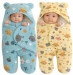 First Kick Baby Blanket New Born Pack of Hooded Printed Swaddle Wrapper Bag Pack of 2 Pcs, 0-6 Months, L 70 cm x B 70 cm - Fast Shipping to USA & Canada - Image 2