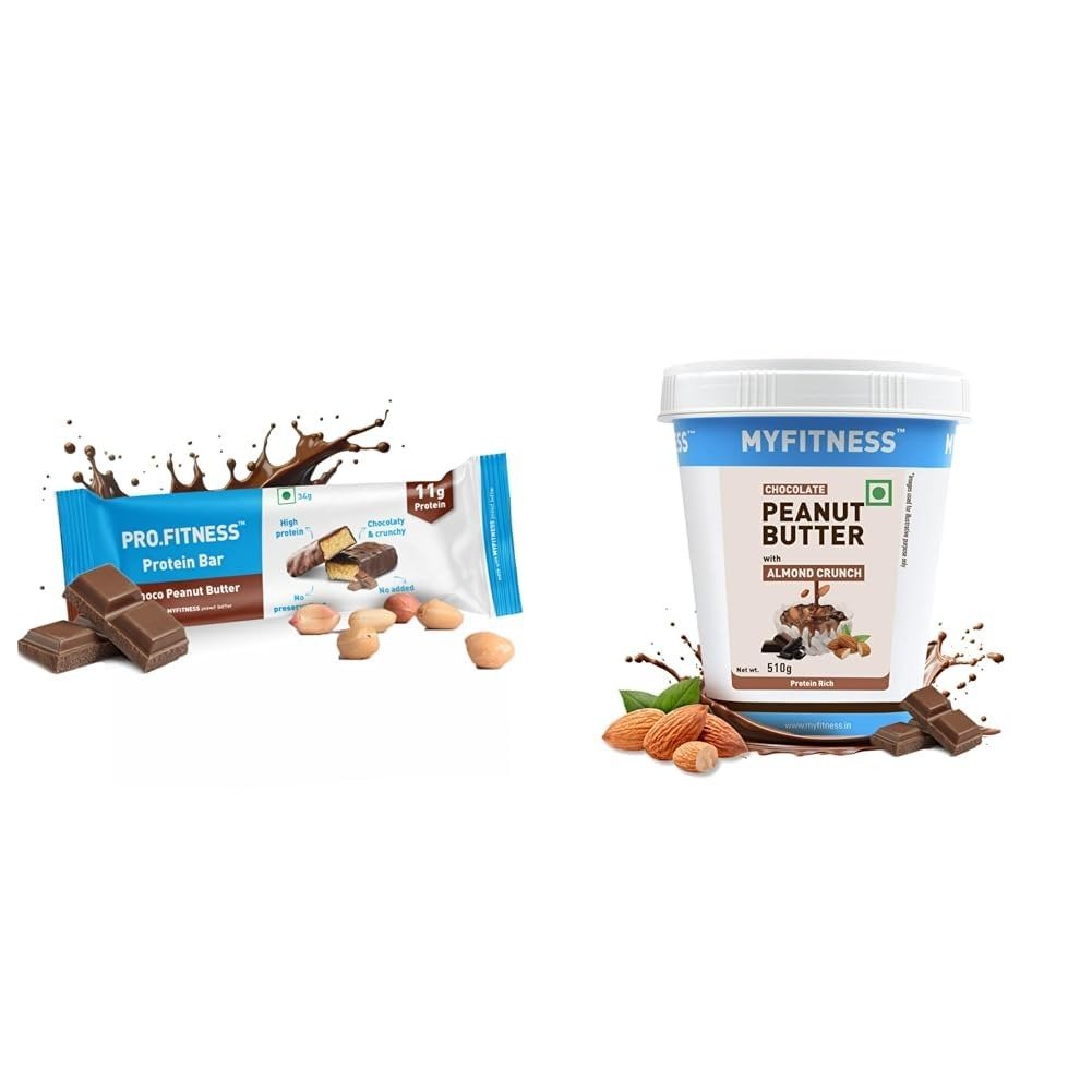 51WsVRoAzL.jpg MYFITNESS Peanut Butter & PRO.FITNESS Protein Bar 510g + 6x34g | Chocolate Spread with Almond Crunch & Protein Bars - Fast Shipping to USA & Canada - Image 1