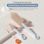 StarAndDaisy Baby Bottle Cleaning Brush with Silicone Bristle Brush for Bottle & Nipple | 360? Cleaning Bottle Brush with Stand, Long Handle, Easy to Clean Narrow & Wide Neck Bottles -Pink - Fast Shipping to USA & Canada - Image 4