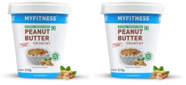 MYFITNESS All Natural Peanut Butter Crunchy 510g | High Protein | Unsweetened - Fast Shipping to USA & Canada