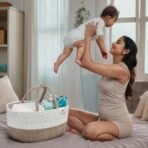 a baby cherry Cotton-Diaper Baby Products Caddy|Diaper Caddy Bag Organizer Large Capacity(40 * 28 * 20Cm)|Nursery Storage Bin And Car Organizer For Diapers And Wipes(Brown) - Fast Shipping to USA & Canada - Image 4