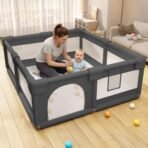 StarAndDaisy Play Pen for Baby Large Foldable Kids Play Yard for Infants & Toddlers, Safety Baby Fence with Non-Slip Base for Indoor & Outdoor Use 130 x 130 cm -Black - Fast Shipping to USA & Canada - Image 2