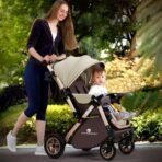 StarAndDaisy Baby Strollers / Pram For 0-3 Years Girl & Boy With Foldable Design, Food Tray, 4 Wheel Suspension, Adjustable Seat, 5 Point Safety Belt, Light Weight & Convenient (Brown) - Fast Shipping to USA & Canada - Image 3
