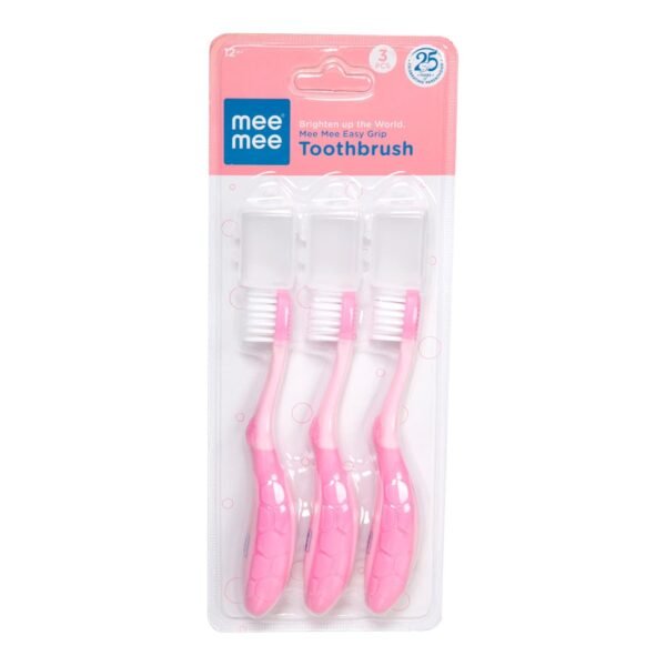 Mee Mee Baby Toothbrush | Smooth Silicone Bristles | Easy Grip | BPA Free, Toddler Toothbrush for kids | Baby Toothbrush for 1 to 3 Years Pack of 3 (Pink) - Fast Shipping to USA & Canada