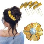 TEMPERIA (4 pcs) U Pin Hair Accessories For Women & Girls - Artificial Flowers Bun Juda Bridal Pins for Hairstyle & Decoration - Pins & Clips for Style of Bride - Gold (MN01) - Fast Shipping to USA & Canada - Image 2
