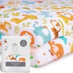 A Baby Cherry Fitted Crib Sheet 100% Organic Jersey Cotton 125 * 65CM, 2 Pack Super Soft and Cozy Crib Cover Set for Toddler Mattress, Crib Bedsheet for Boys & Girls, Bird & Jungle - Fast Shipping to USA & Canada - Image 2
