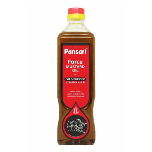 Pansari Force Mustard Oil - Premium Cold-Pressed First-Press Black Mustard Oil, Lab-Tested, High in Omega-3, Rich in Vitamins & Antioxidants, Pure & Natural | Ideal for Cooking, Massage, and Oral Health | 1L - Fast Shipping to USA & Canada