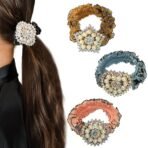 TEMPERIA (Pack Of 3) Rhinestone Studded Scrunchies For Women & Girls - Stylish Luxury Ponytail Rubber Band Ties for Hair Accessories - (Random Colors & Designs) (MN02) - Fast Shipping to USA & Canada - Image 2