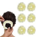 TEMPERIA (6 pcs) Scented Mogra Gajra Hair Accessories For Women & Girls - Hair Flower Bun Artificial Fake Gajra Scrunchies Rubber Band - Premium & Voluminous - Fast Shipping to USA & Canada - Image 2