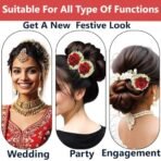 TEMPERIA (2pcs) Hair Accessories For Women & Girls - Stylish Red Rose & Mogra Artificial Flowers Bun Juda Pins & Clips for Decoration - Bridal Brooch & Braid for Hairstyle of Bride, Wedding & Party - Fast Shipping to USA & Canada - Image 7
