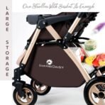 StarAndDaisy Baby Strollers / Pram For 0-3 Years Girl & Boy With Foldable Design, Food Tray, 4 Wheel Suspension, Adjustable Seat, 5 Point Safety Belt, Light Weight & Convenient (Brown) - Fast Shipping to USA & Canada - Image 6