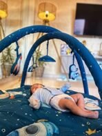 haus & kinder Baby Playgym For Babies|Activity Play Gym Mat With 5 Hanging Toys|Foldable&Durable Cotton Play Mat|Baby Crawling Mats For Floor For 0 To 24 Months (Spacewalk)Navy Blue,Pack Of 1 - Fast Shipping to USA & Canada - Image 4