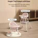 StarAndDaisy High Chair for Baby/Baby Feeding Chair for 0 to 5 Years with 5 Point Safety Belt/High Chair with Seat Recline, Height Adjustable & Detachable Tray with Wheel - Peach - Fast Shipping to USA & Canada - Image 5