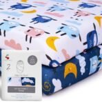 A Baby Cherry Fitted Crib Sheet 100% Organic Jersey Cotton 125 * 65CM, 2 Pack Super Soft and Cozy Crib Cover Set for Toddler Mattress, Crib Bedsheet for Boys & Girls - Fast Shipping to USA & Canada - Image 2