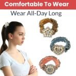 TEMPERIA (Pack Of 3) Rhinestone Studded Scrunchies For Women & Girls - Stylish Luxury Ponytail Rubber Band Ties for Hair Accessories - (Random Colors & Designs) (MN02) - Fast Shipping to USA & Canada - Image 5