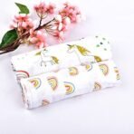 MOM'S HOME Organic Cotton Baby Muslin Swaddle Combo | Rainbow & Unicorn | 100X100 cm | 0-12 Months | Multicolor | Pack of 2 - Fast Shipping to USA & Canada - Image 3