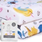 A Baby Cherry Fitted Crib Sheet 100% Organic Jersey Cotton 125 * 65CM, 2 Pack Super Soft and Cozy Crib Cover Set for Toddler Mattress, Crib Bedsheet for Boys & Girls,Animal - Fast Shipping to USA & Canada - Image 2