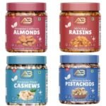 AB BRAND Dry Fruits Combo- Raisins, Almonds, Pistachios, Cashews (250g Each), Fresh Healthy Snacks for Cooking, Gifting, Daily Consumption (Pack of 4) - Fast Shipping to USA & Canada