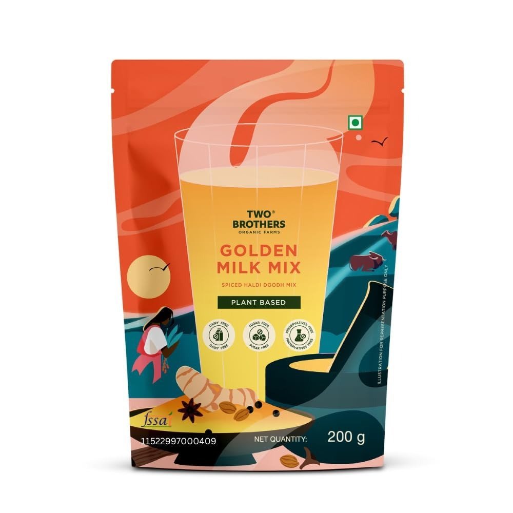 51xw-bU2rqL-1.jpg Two Brothers Organic Farms Golden Milk Powder (200G) | Organic, Sugar Free, Preservative Free, No Additives Pure Wellness - Fast Shipping to USA & Canada - Image 1