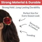TEMPERIA (2pcs) Hair Accessories For Women & Girls - Stylish Red Rose, Pollen Artificial Flowers Bun Juda Clips for Style & Decoration - Bridal Brooch & Braid for Hairstyle of Bride, Wedding & Party - Fast Shipping to USA & Canada - Image 4