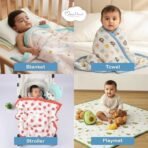 MOM'S HOME Organic Cotton Baby Muslin 6 Layer Blanket | 100 x100 cm | 0-3 Years | Pack of 1 | Blue Whale - Fast Shipping to USA & Canada - Image 5