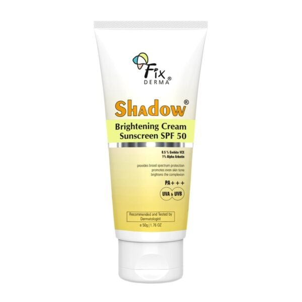 Fixderma Shadow Brightening Sunscreen SPF50 PA+++ with 1% Alpha Arbutin | UVA/UVB, Broad Spectrum Protection | Reduce Tan & Brightens the Complexion | Lightweight, No White Cast, All Skin Type - 50GM - Fast Shipping to USA & Canada