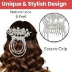 TEMPERIA (1pc) Hair Accessories For Women's & Girls - Stylish Artificial Flowers & Crystal Pearls Bun Juda Bridal Brooch for Hairstyle & Decoration - Pins & Clips for Style of Bride - White - Fast Shipping to USA & Canada - Image 7