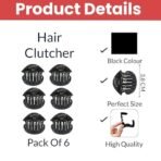 TEMPERIA (6 pcs) Hair Clips for Women & Girls - Clutcher Clutches Claw Clip Accessories - Stylish, Fashional (Black) (DN05) - Fast Shipping to USA & Canada - Image 3