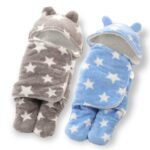 First Kick New Born Sleeping Bag Combo Pack of Super Soft Wearable Baby Wrapper Durable Fleece Polyester Cum Baby Sleeping Bag for Baby Boys Girls (76cm x 70cm, 0-6 Months) Pack of 2 Stars Grey, Blue - Fast Shipping to USA & Canada