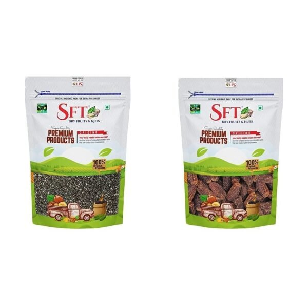 SFT Chia Seeds 1 Kg & SFT Dried Dates Brown,Black/Sukha Khajoor (Kala Chuara) 1 Kg - Fast Shipping to USA & Canada