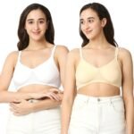 Mee Mee Cotton Maternity Feeding Bra | Wirefree, Non-Padded Nursing Bra | Adjustable Straps, Front-Open, Full Coverage for Breastfeeding Moms (Skin and White, Pack of 2) - Fast Shipping to USA & Canada