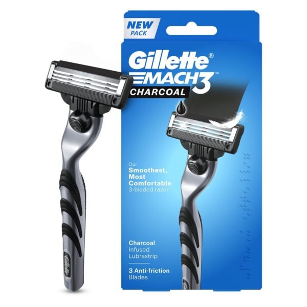 Gillette Mach3 Charcoal Razor for Men with New Enhanced Lubrastrip with a Touch of Charcoal for a Close Shave |Sensitive skin type| Face Razor Men | Metal handle with Ergonomic Grip - Fast Shipping to USA & Canada