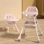 StarAndDaisy High Chair for Baby/Baby Feeding Chair for 0 to 5 Years with 5 Point Safety Belt/High Chair with Seat Recline, Height Adjustable & Detachable Tray with Wheel - Peach - Fast Shipping to USA & Canada