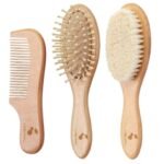 A Baby Cherry - 3 Piece Premium Baby Brush & Comb Set | Wooden Baby Comb Hair for New Born & Natural Fiber Hair Brush for Toddler - Fast Shipping to USA & Canada