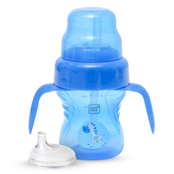 Mee Mee Anti Spill, Interchangeable Sipper/Sippy Cup 150ml with Soft Silicone Spout and Straw BPA Free, 6m+ (Blue) - Fast Shipping to USA & Canada