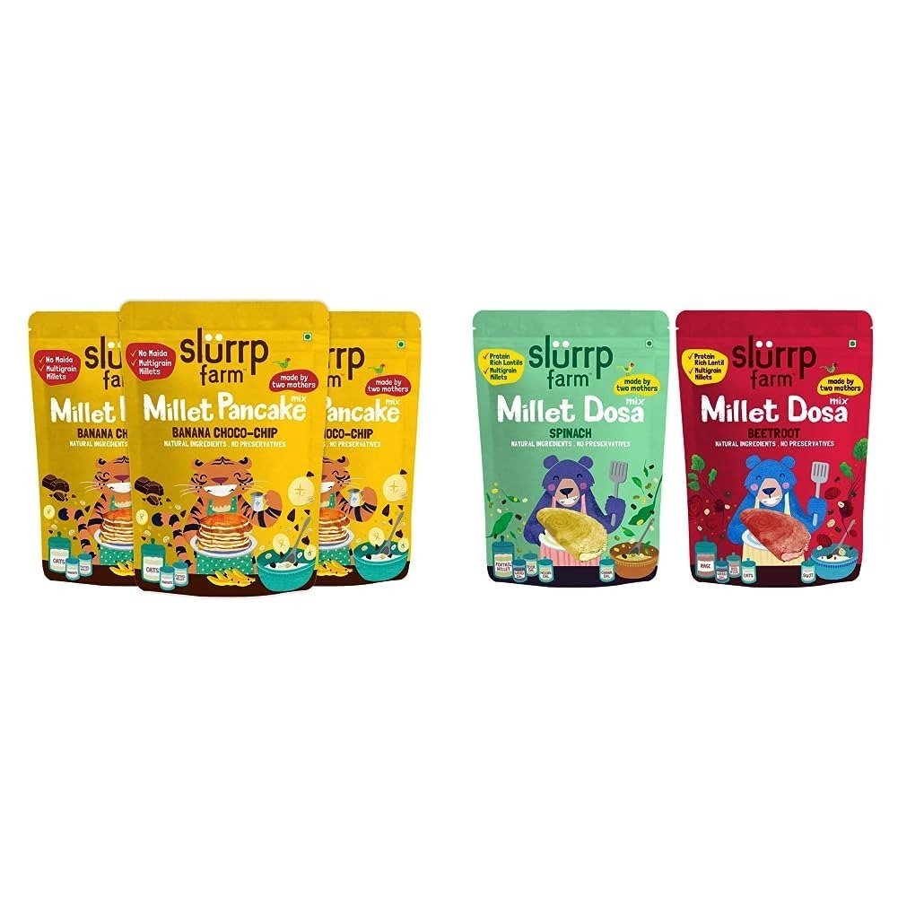 614CUmSBKdL-1.jpg Slurrp Farm Banana Chocochip Pancake Mix 3x150g + Millet Dosa Mix 2x150g | Fast Shipping USA & Canada - Image 1